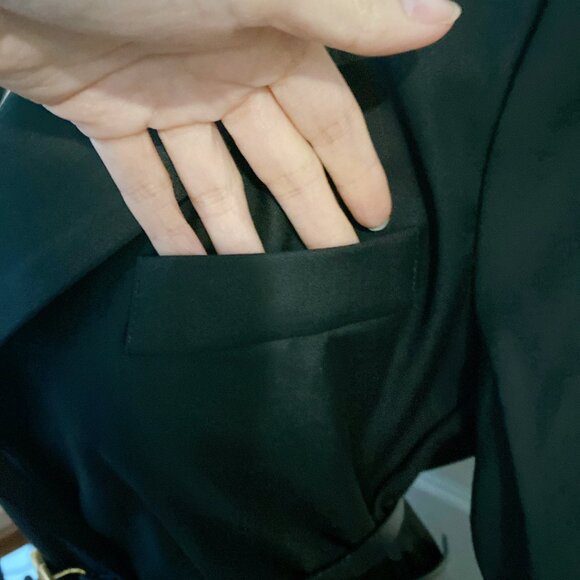 NWT Women Black Lapel Double Breasted Business Blazer Dress Trench Coat - Picture 3 of 5